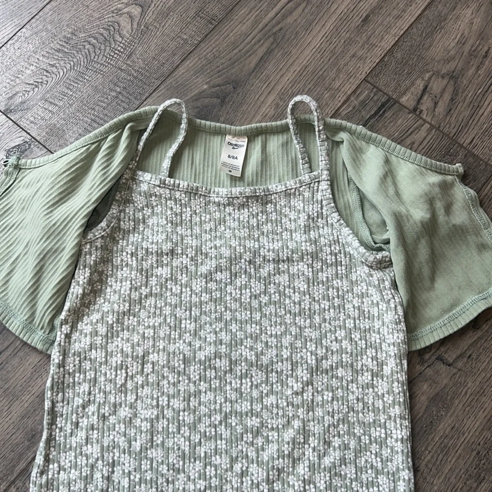 OshKosh B'gosh Sage Green Floral Dress w Shrug 8 EUC